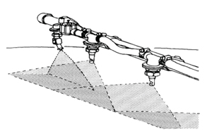 Figure 4. An additional nozzle on the end ensures that a full rate of pesticide is applied. This configuration should only be used on ends and field borders and must be turned off when swathing (spraying field). 