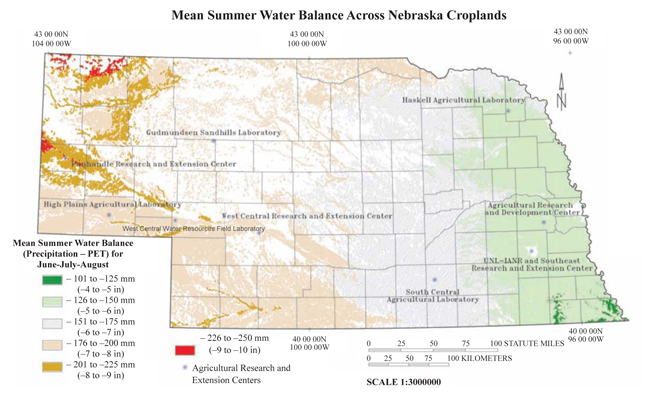 Figure 1. Mean summer water balances for Nebraska cropland for June-August