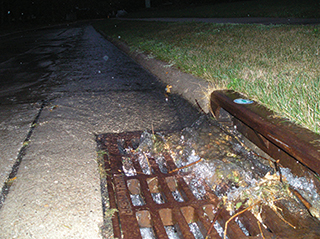 Figure 1. Stormwater runoff flowing into a storm drain. From here it flows directly to a nearby stream, river, or other surface water body. 
