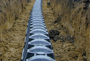 Figure 3. Drainfield with chamber prior to backfilling with soil for a gravelless system. 