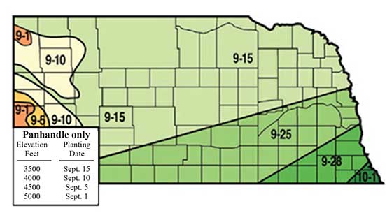 Figure 4. Suggested seeding dates for winter wheat in Nebraska. 