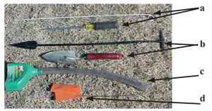 Figure 5. Tools for trapping or dispensing baits for pocket gophers