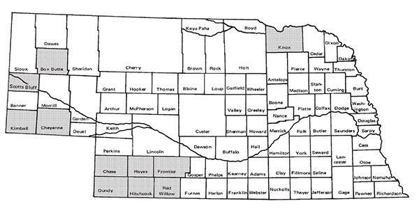 Figure 1. Counties with average groundwater fluoride concentrations (milligrams per liter) greater than 0.5 mg/l. 