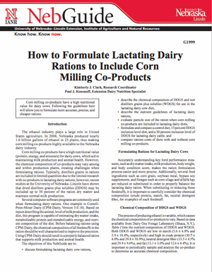 How to Formulate Lactating Dairy Rations to Include Corn Milling Co ...